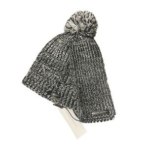 Rebecca Minkoff Knit Hat and Gloves Set Fingerless Black‎ White NWT